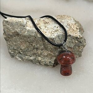 Red Jasper Mushroom Pendant Necklace